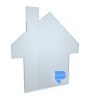 Acrylplatte mit Echtglasbeschichtung in Haus-Form konturgefräst <br>einseitig 4/0-farbig bedruckt